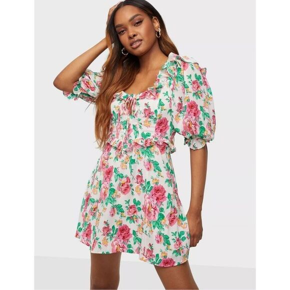 For Love And Lemons Imogen Floral Puff Sleeve Mini Dress - Picture 1 of 9